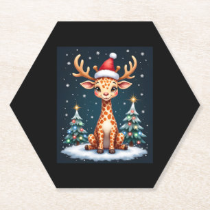 Posavasos De Papel Giraffe Gorra de renos Santa Christmas Tree Funny