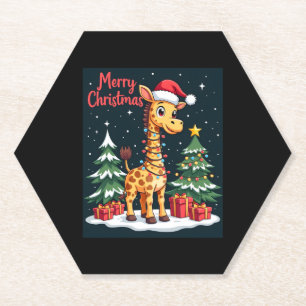 Posavasos De Papel Giraffe Merry Árbol de Navidad iluminando Santa Gi