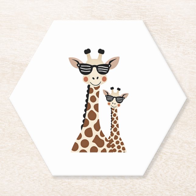 Posavasos De Papel Giraffe with Sunglasses Jungle Safari Animal Giraf (Anverso)