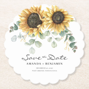 Posavasos De Papel Girasol Eucalipto Floral Guardar La Fecha