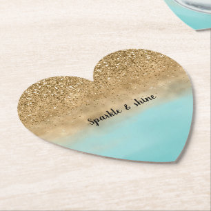 Posavasos De Papel Girly Aqua Watercolor Gold Purpurina