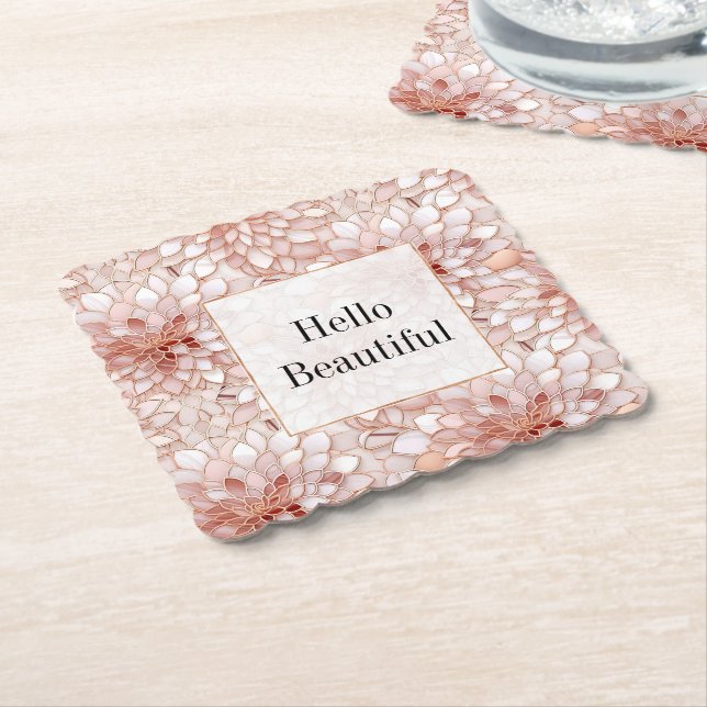 Posavasos De Papel Girly Glam Pink Rose Gold Floral (En perspectiva)