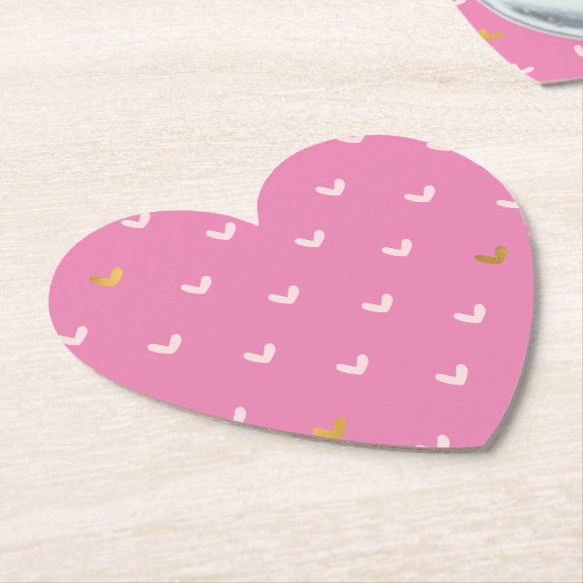 Posavasos De Papel Girly Gold Rubor Pink Hearts (En perspectiva)