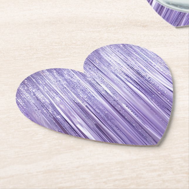 Posavasos De Papel Girly Lavender Purple Glam Tinsel Stripes (En perspectiva)