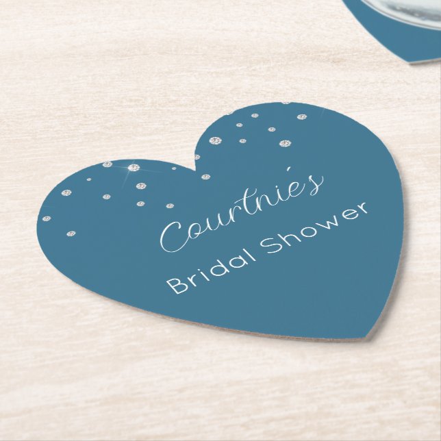 Posavasos De Papel Glam Blue Diamonds Bridal Shower (En perspectiva)