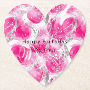 Posavasos De Papel Glam de Plata Rosa Resumen Círculos Cumpleaños