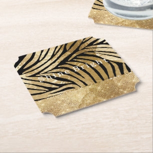 Posavasos De Papel Glam Gold Black Zebra Animal Glitzy Sparkle