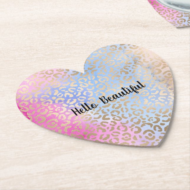 Posavasos De Papel Glam Gold Leopard Print Pink Blue Peach Tye (En perspectiva)
