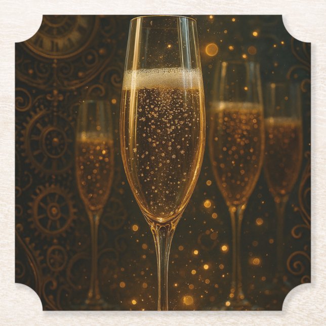 Posavasos De Papel Glam Happy New Year Steampunk Champagne  (Anverso)