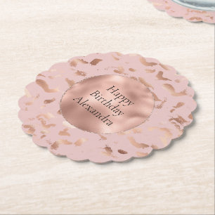 Posavasos De Papel Glam Rosa Gold Rubor Resumen Cumpleaños