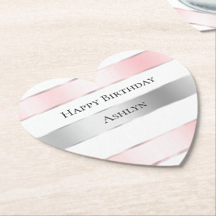 Posavasos De Papel Glam Silver Rubor Pink Ribbon Cumpleaños