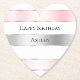 Posavasos De Papel Glam Silver Rubor Pink Ribbon Cumpleaños