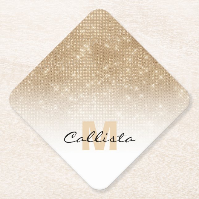 Posavasos De Papel Glamorosa secuencia de Purpurinas de oro Ombre Mon (Anverso)