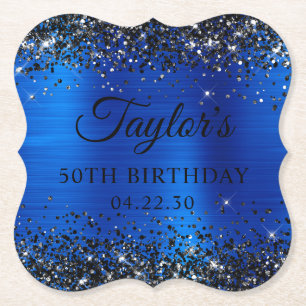 Posavasos De Papel Glitter Negro Royal Azul Foil Cumpleaños 50