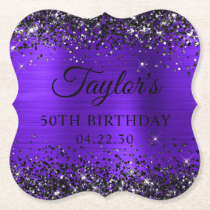 Posavasos De Papel Glitter Negro Violeta Foil Cumpleaños 50