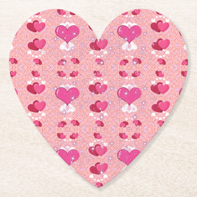 Posavasos De Papel glitter pink heart vibrant romantic wallpaper (Anverso)