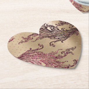Posavasos De Papel Glitzy Gold Glam Burgundy Corazones Despedida de S