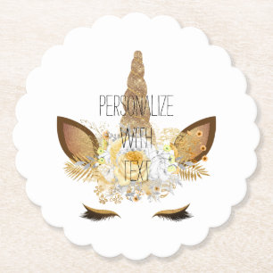 Posavasos De Papel Glitzy Gold Sparkle Unicorn
