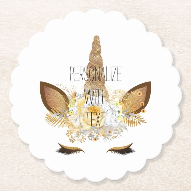 Posavasos De Papel Glitzy Gold Sparkle Unicorn (Anverso)