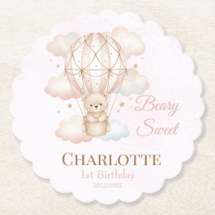 Posavasos De Papel Globo aerostático Beary Sweet para el 1er cumpleañ