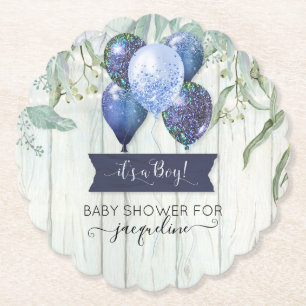 Posavasos De Papel Globo Azul Marino de Madera Rústica para Shower de