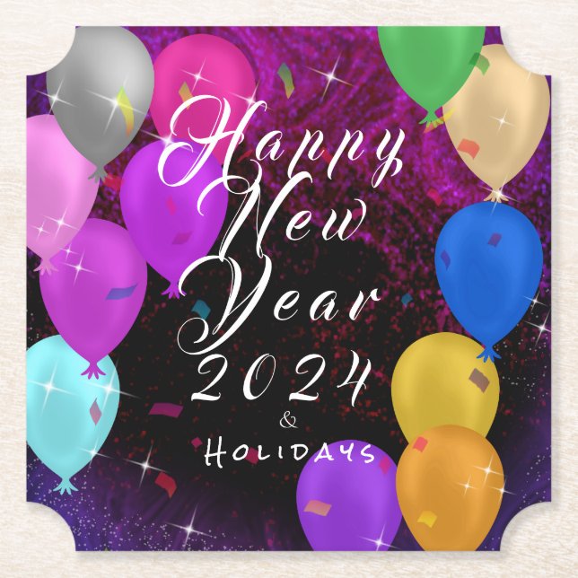 Posavasos De Papel Globo de Año Nuevo feliz (Anverso)