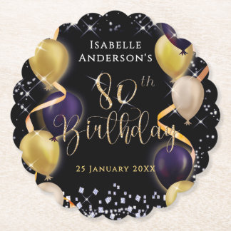 Posavasos De Papel Globos Brillantes Cumpleaños 80 Negro
