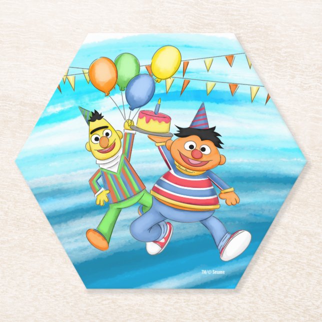 Posavasos De Papel Globos de Bert y Ernie Birthday (Anverso)