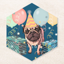 Posavasos De Papel Globos de Celebración de Fiesta de Pug con Confeti