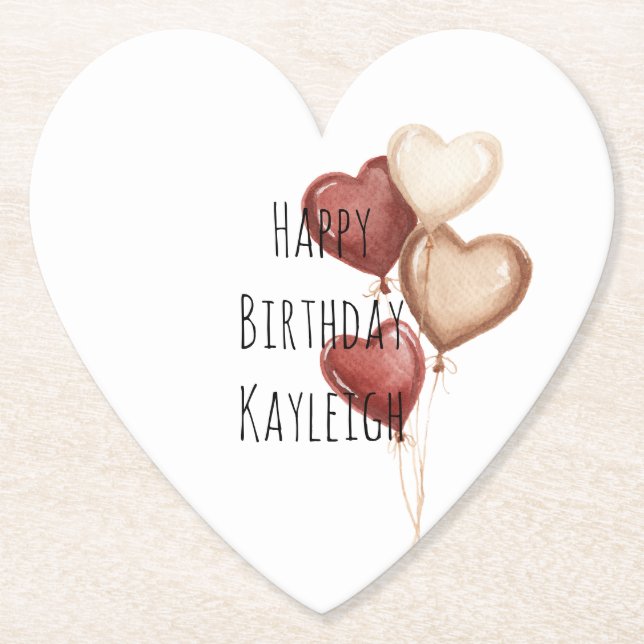 Posavasos De Papel Globos de cumpleaños corazón crema rojo (Anverso)