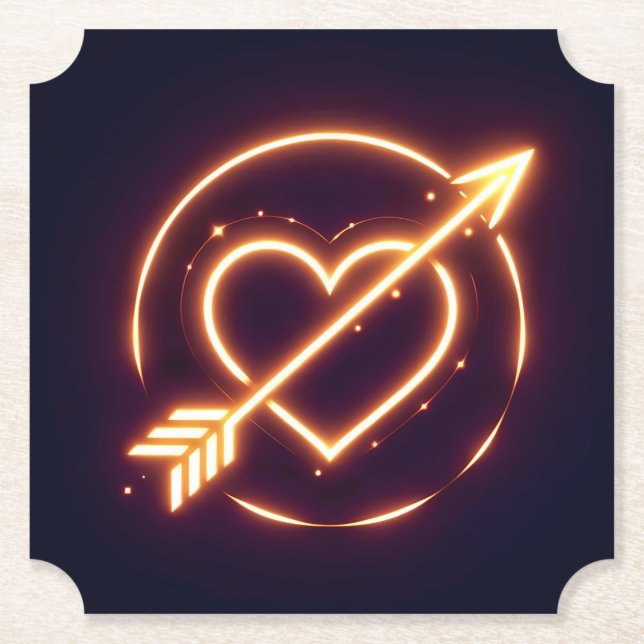 Posavasos De Papel glowing image of a heart with cupid's arrow (Anverso)