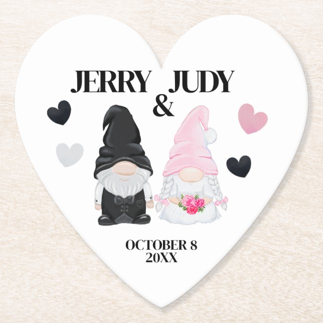 Posavasos De Papel Gnome Bride y Groom (Anverso)