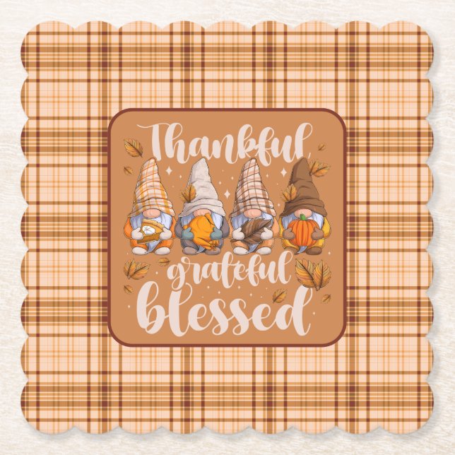 Posavasos De Papel Gnomos Agradecidos – Bendiciones de Otoño (Anverso)