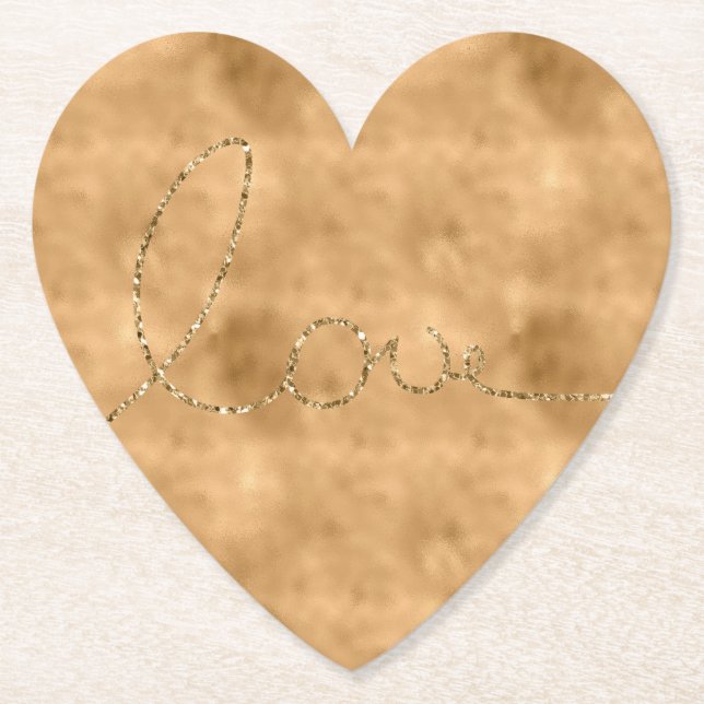 Posavasos De Papel Gold Glam Purpurina Love (Anverso)