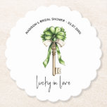 Posavasos De Papel Gold Key Clover Bridal Shower Personalized<br><div class="desc">Complete your bridal shower table setting with these elegant personalized paper coasters featuring a beautiful gold key adorned with lucky clover details. The golden key symbolizes unlocking a new chapter of love, while the clover adds a meaningful Irish touch — perfect for a St. Patrick’s Day–inspired celebration. Customize with the...</div>