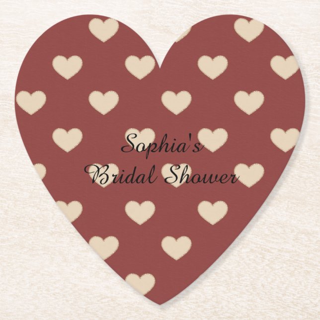 Posavasos De Papel Gold Red Cream Glitter Hearts Bridal Shower (Anverso)