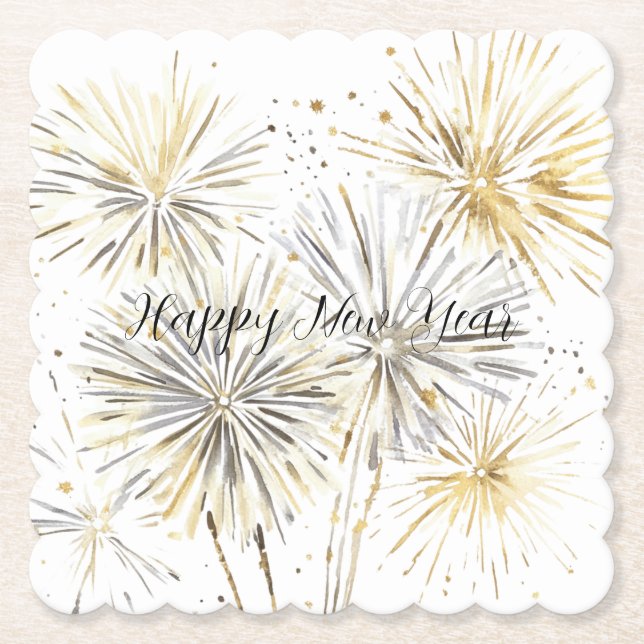 Posavasos De Papel Gold Silver Fireworks New Year's Eve or Day (Anverso)