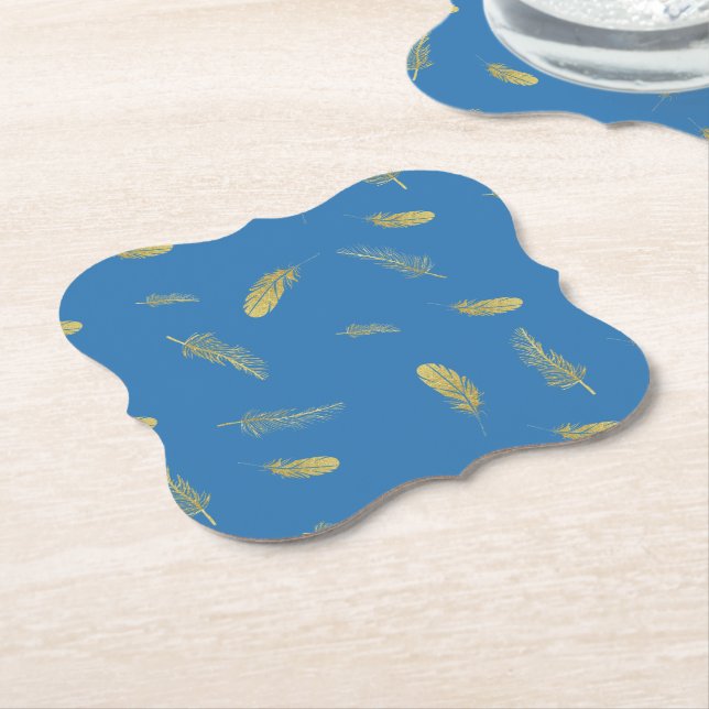 Posavasos De Papel Golden Feathers French Blue (En perspectiva)