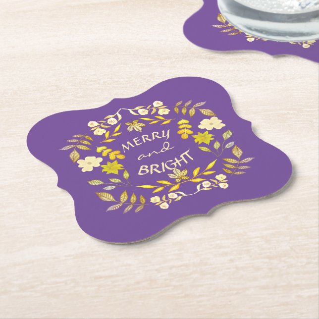 Posavasos De Papel GOLDEN MERRY Y BRIGHT personalizado (En perspectiva)