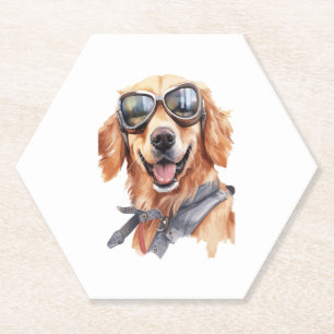 Posavasos De Papel Golden Retriever con gafas de sol