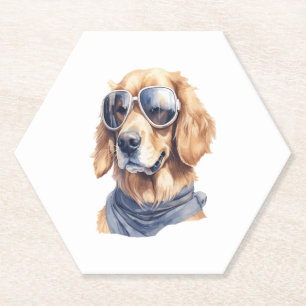 Posavasos De Papel Golden Retriever con gafas de sol