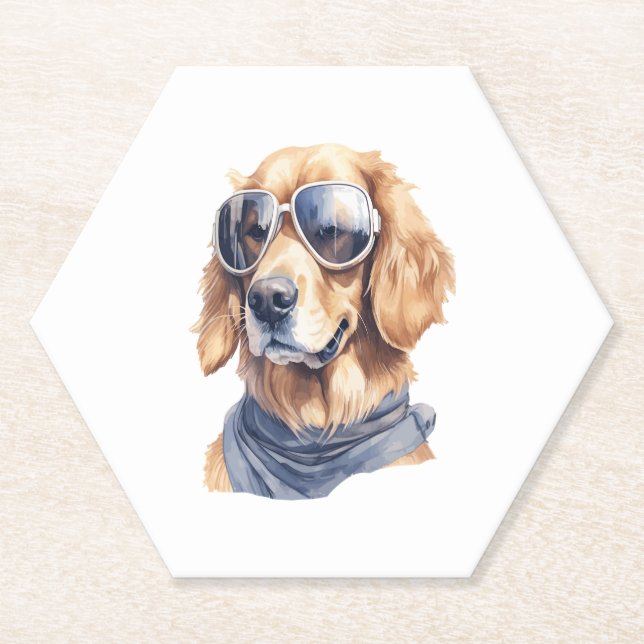 Posavasos De Papel Golden Retriever con gafas de sol (Anverso)