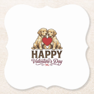 Posavasos De Papel Golden Retriever Feliz día de San Valentín
