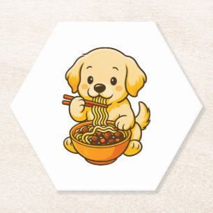 Posavasos De Papel Golden Retriever Mostrando Habilidades con Palillo