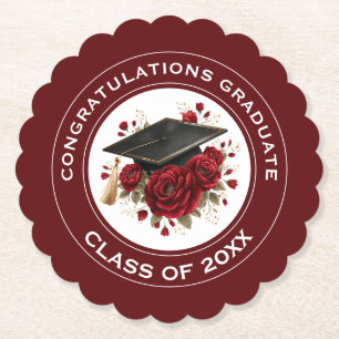 Posavasos De Papel Gorra de Graduación y Rosas Rojas Clase de 20XX