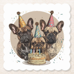 Posavasos De Papel Gorras Fiestas de Bulldoges franceses de cumpleaño