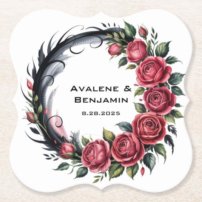 Posavasos De Papel Gothic Rose Wedding Frame (Anverso)