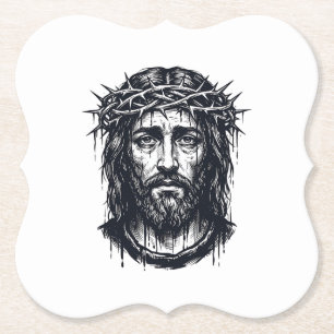 Posavasos De Papel Grabado Antiguo Corona de Espinas Retrato Sagrado