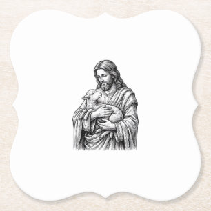 Posavasos De Papel Grabado Antiguo Pastor que Sostiene Cordero Vector