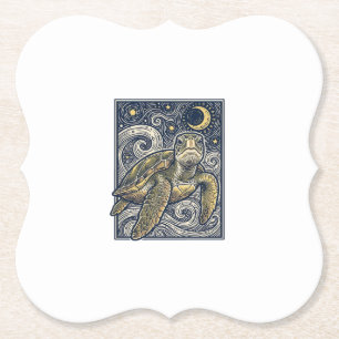 Posavasos De Papel Grabado Antiguo Tortuga Marina Noche Estrellada